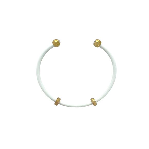 ALEX+ANI Bezel Stone Enamel Cuff in White - Picture 6 of 13